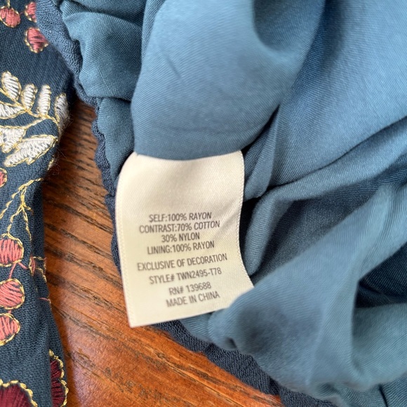 Blue Rail Peach/Pick Floral Embroidered Teal Blouse Lined Open Back Women’s XS - Picture 11 of 12